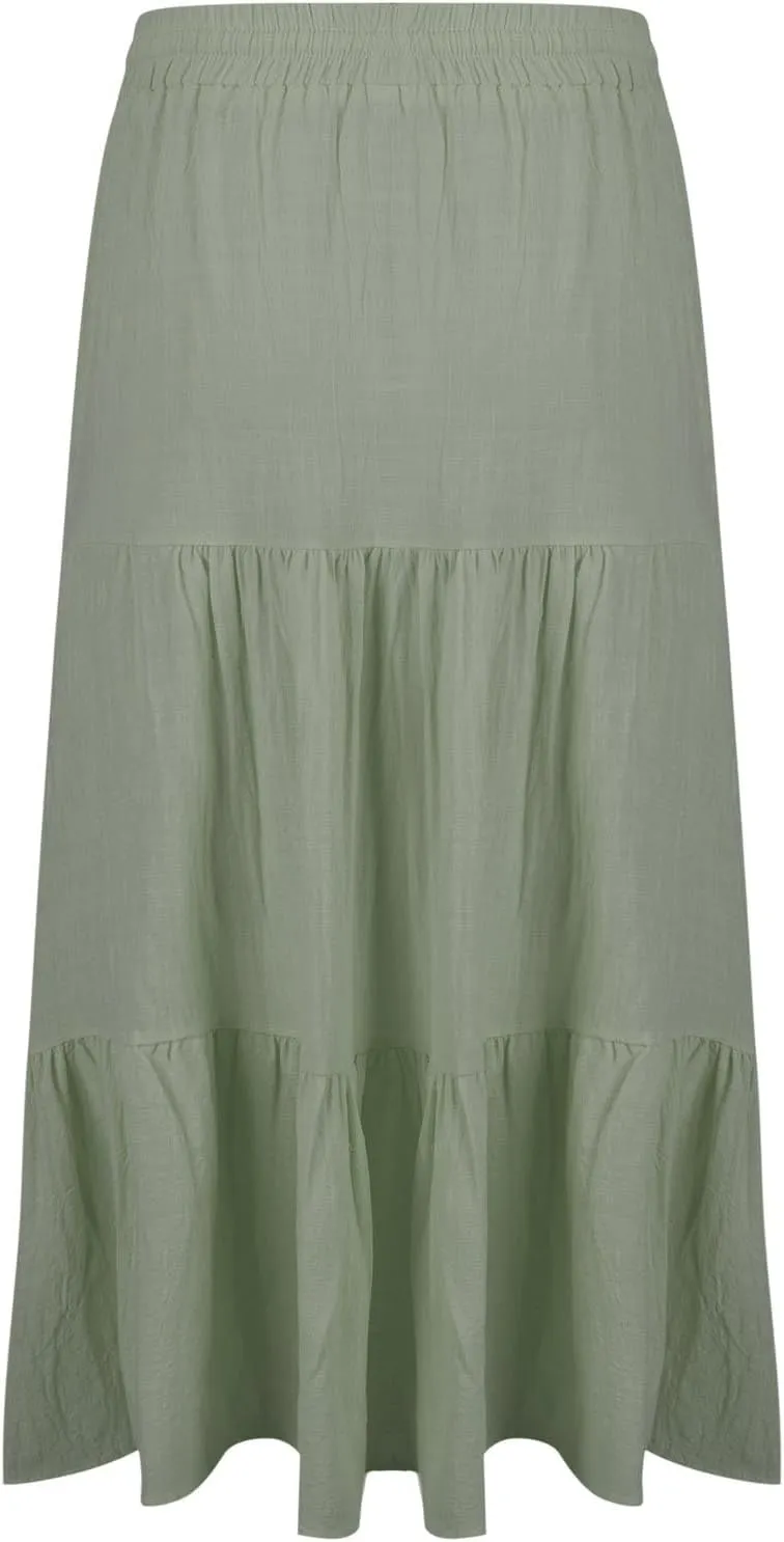 Midi Skirts for Women Button Front Casual Summer Skirts Drawstring High Waisted A Line Tiered Boho Flowy Beach Skirts