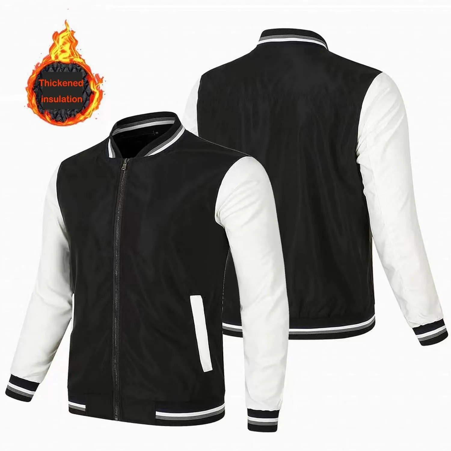 MIDOO Fleece Jacket Mens Full Zip Cardigan With Cotton Baseball Jacket Outdoor Cycling Windproof Jacket Coats for Men Winter