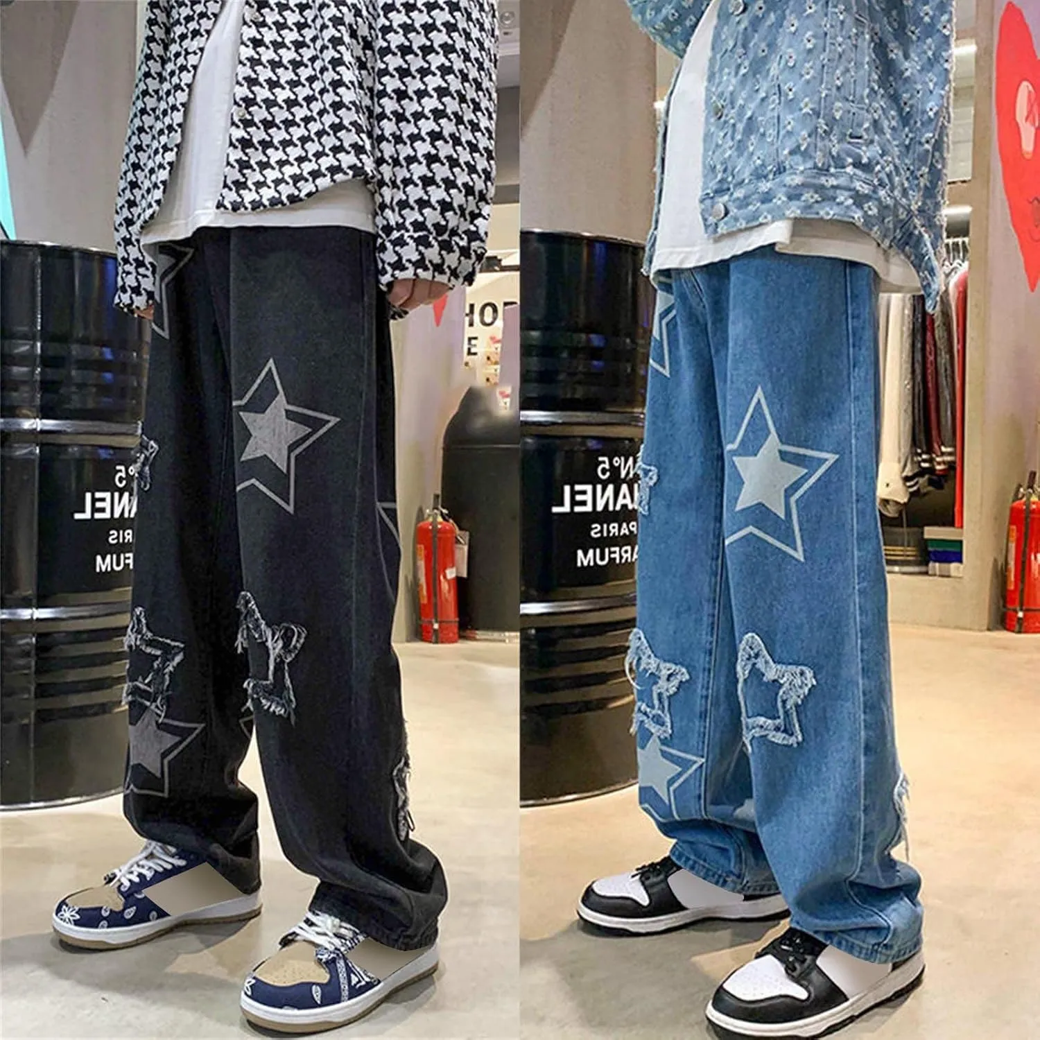 MIDOO Mens Jeans Slim Fit Wide Leg Casual Straight Leg Jeans Trend Fashion Denim Pants Low Rise Skinny Jean Trousers