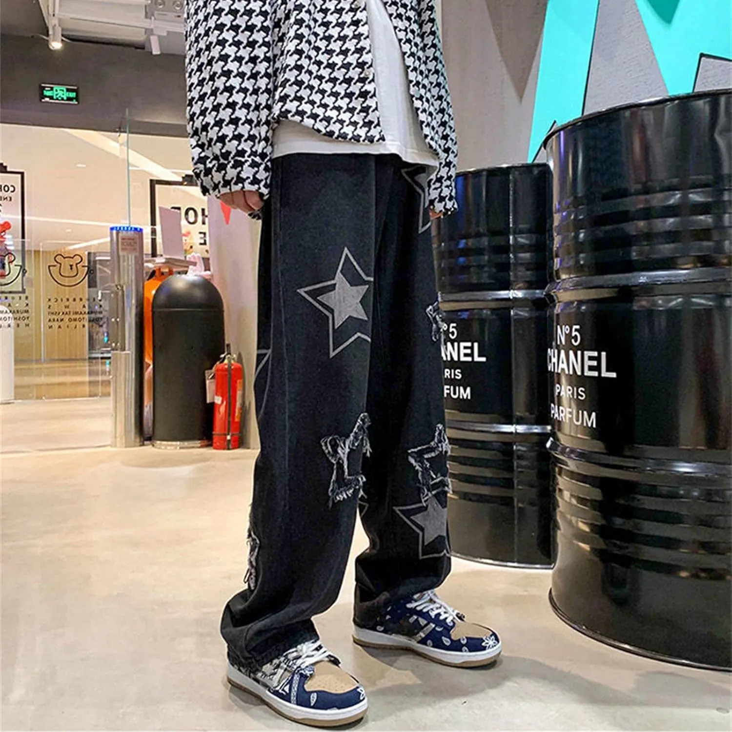 MIDOO Mens Jeans Slim Fit Wide Leg Casual Straight Leg Jeans Trend Fashion Denim Pants Low Rise Skinny Jean Trousers