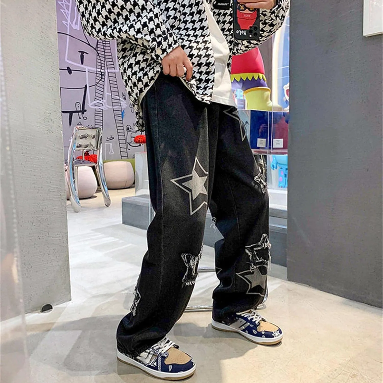 MIDOO Mens Jeans Slim Fit Wide Leg Casual Straight Leg Jeans Trend Fashion Denim Pants Low Rise Skinny Jean Trousers