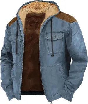 MIDOO Mens Ski Jacket Waterproof Insulated Men Fall Winter Solid Zipper Hooded Loose Outdoor Cotton Coat Top Blouse Jacket