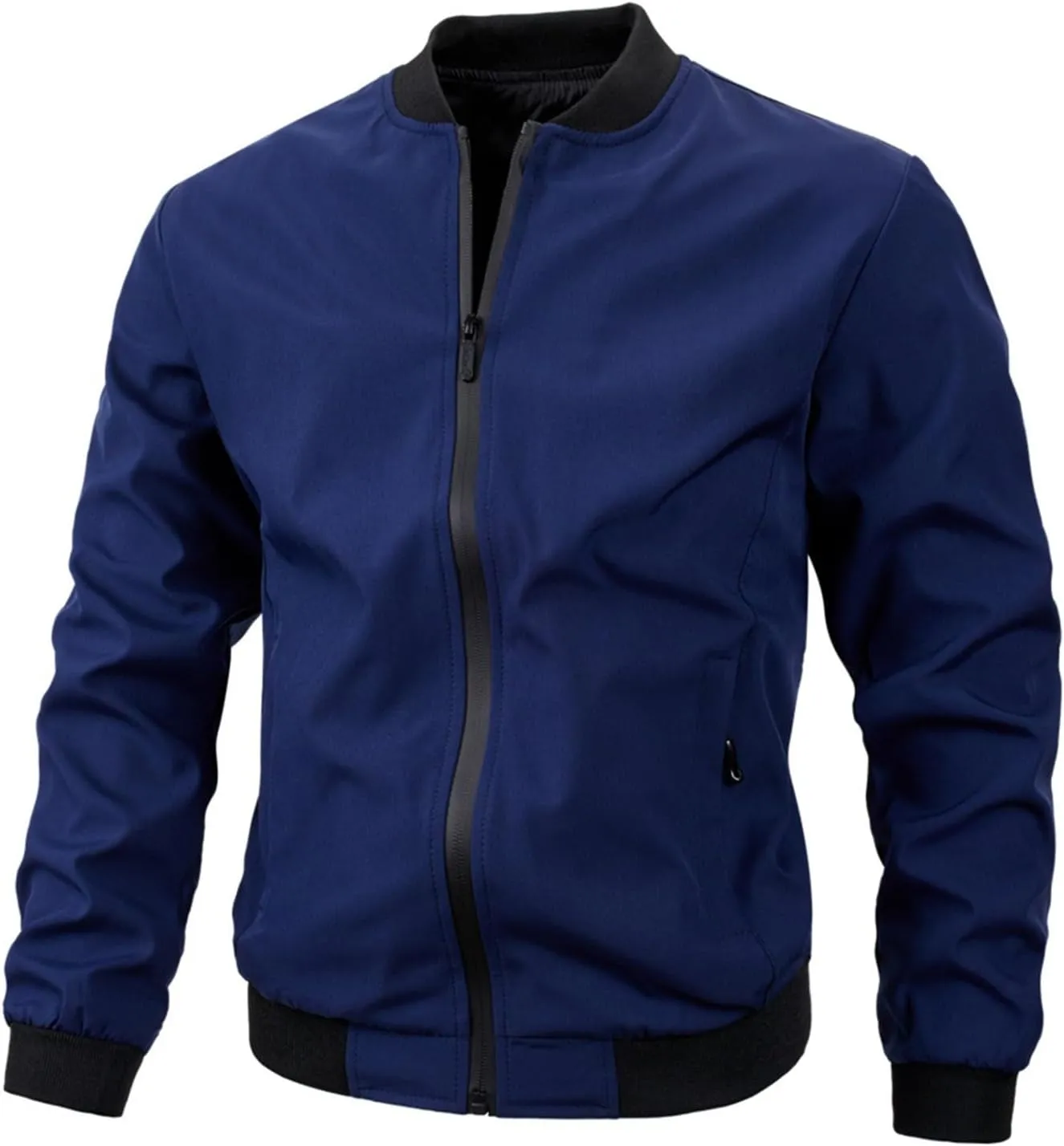 MIDOO Mens Zip Up Fleece Jacket No Hood Fashion Casual Soild Color Zipper Long Sleeve Pocket Coat Top Coats for Men Tall