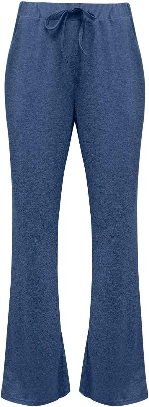Muyise Womens Comfy Lounge Pants Loose Yoga Pants Wide Leg Casual Lightweight Drawstring Palazzo Pajama Pants with Pockets