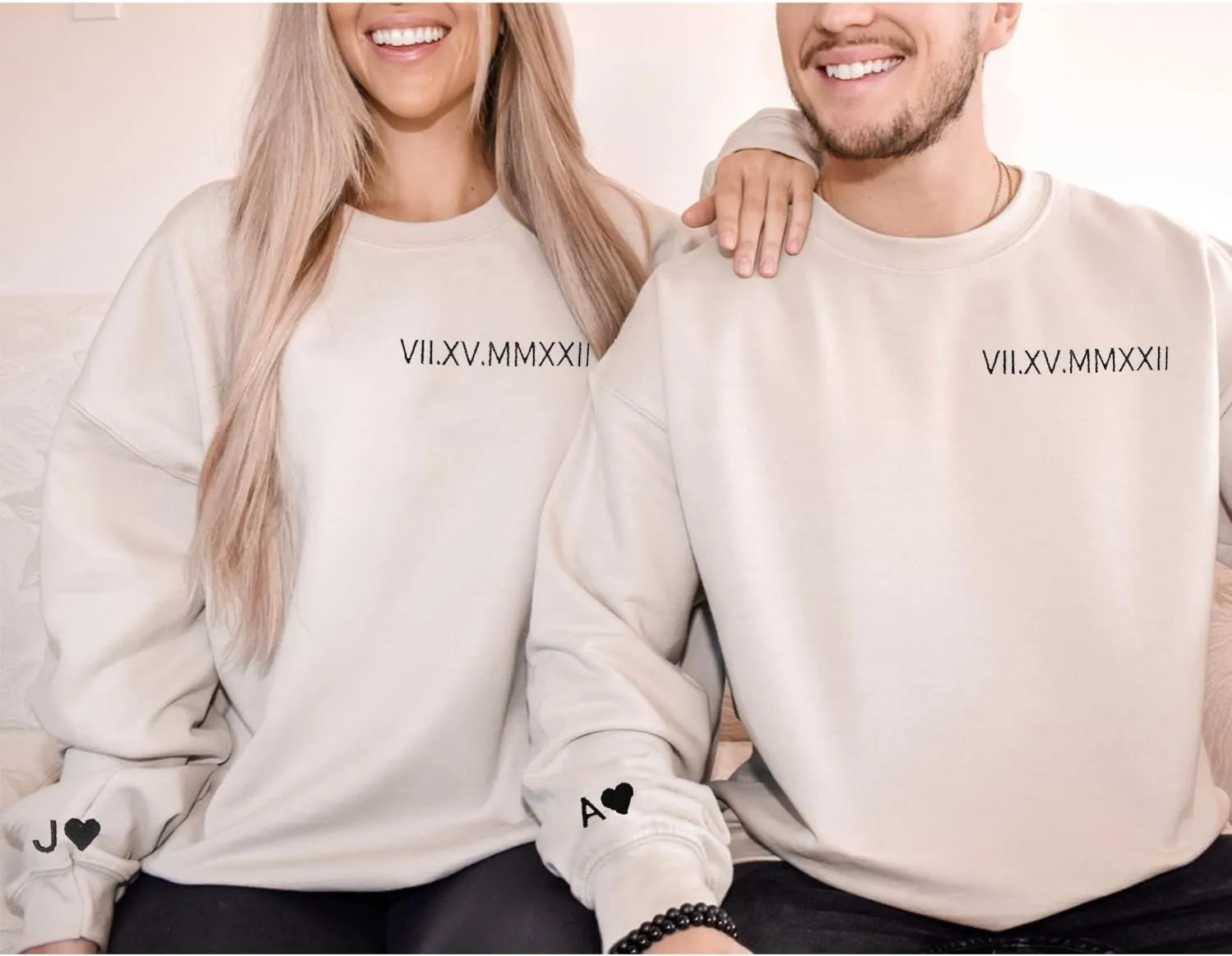 NAZENTI Custom Embroidered Roman Numeral Sweatshirts, Matching Sweatshirts for Couples, Christmas Valentines Gift for Him Her