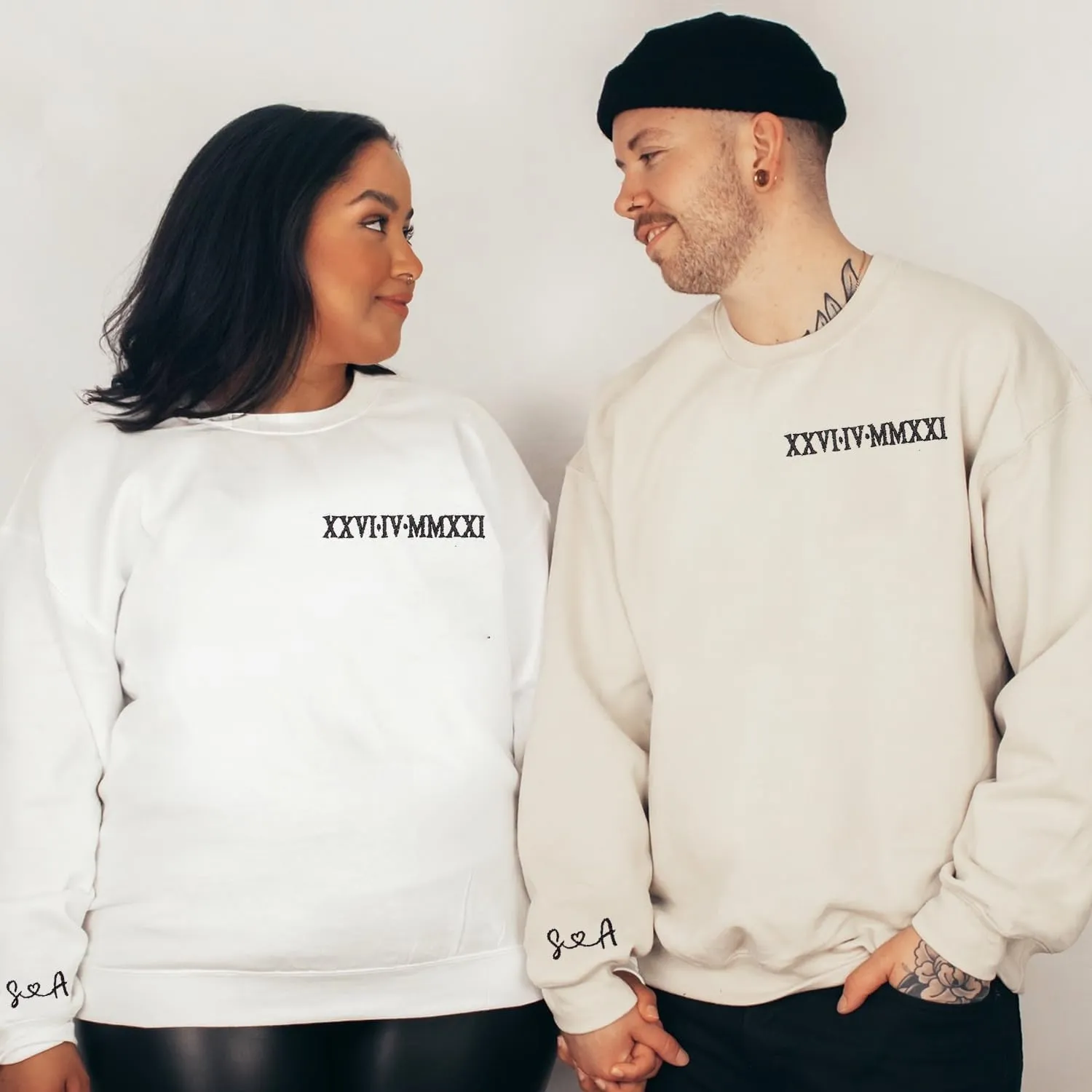 NAZENTI Custom Embroidered Roman Numeral Sweatshirts, Matching Sweatshirts for Couples, Christmas Valentines Gift for Him Her