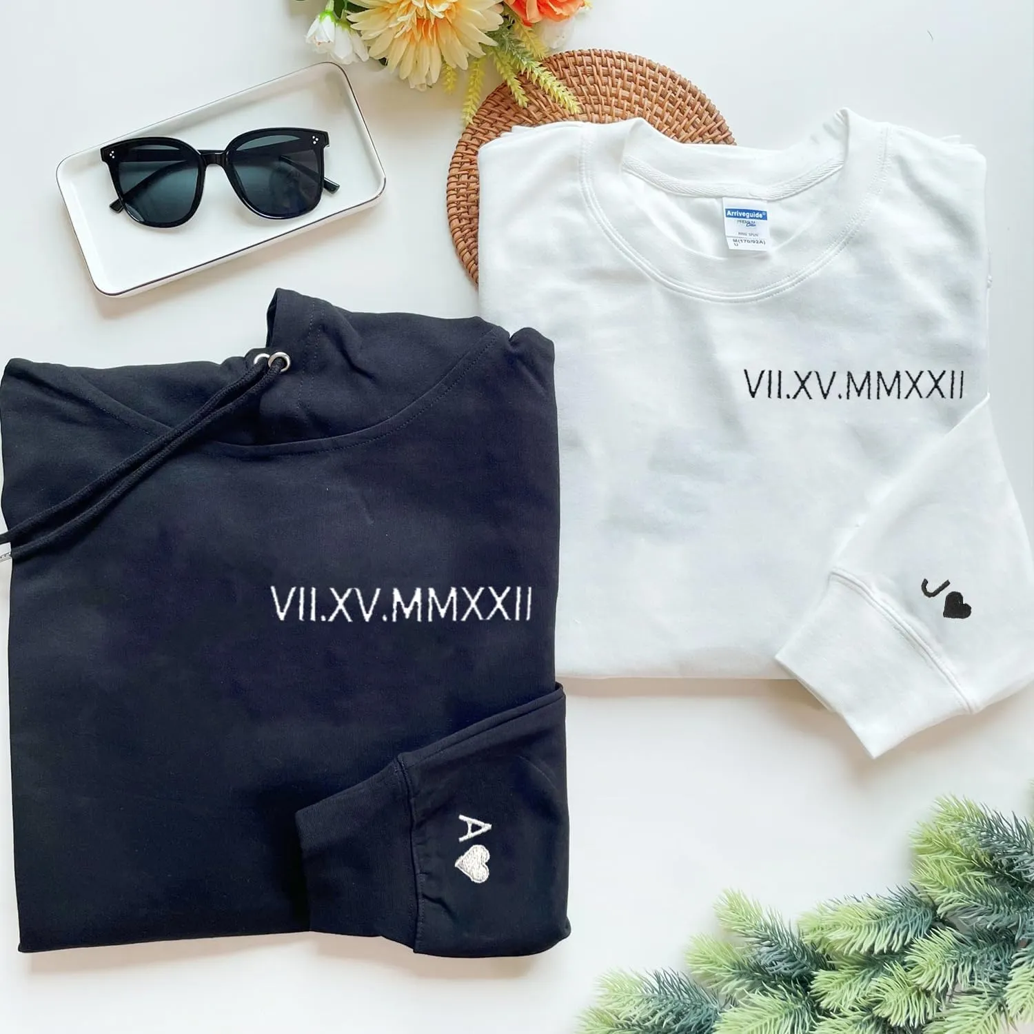 NAZENTI Custom Embroidered Roman Numeral Sweatshirts, Matching Sweatshirts for Couples, Christmas Valentines Gift for Him Her