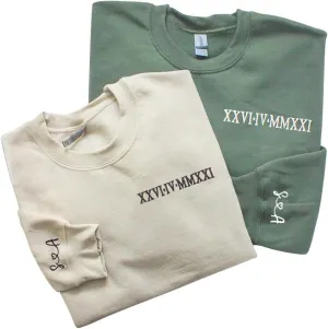 NAZENTI Custom Embroidered Roman Numeral Sweatshirts, Matching Sweatshirts for Couples, Christmas Valentines Gift for Him Her