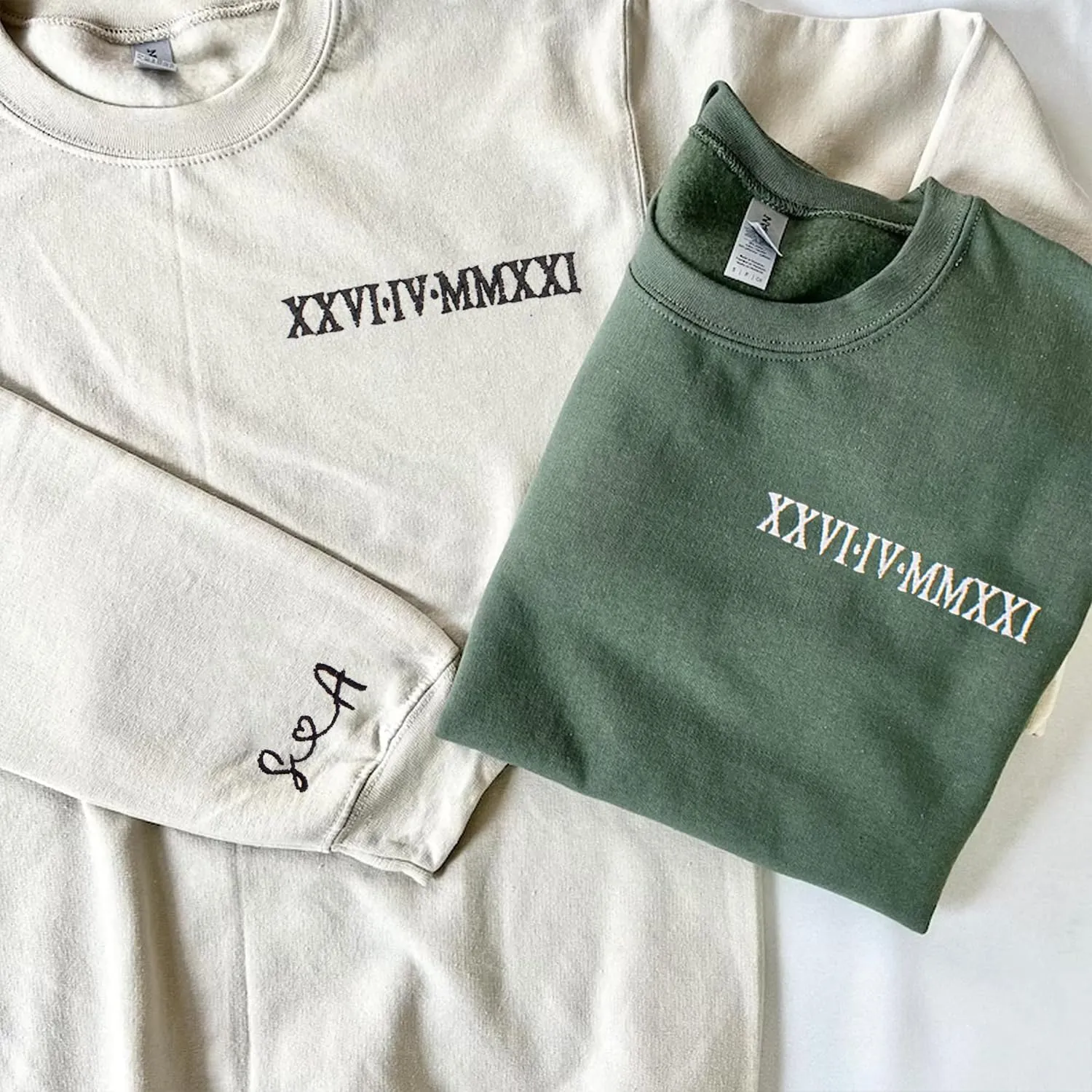 NAZENTI Custom Embroidered Roman Numeral Sweatshirts, Matching Sweatshirts for Couples, Christmas Valentines Gift for Him Her