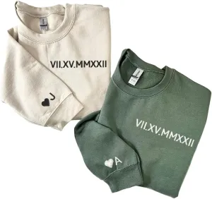NAZENTI Custom Embroidered Roman Numeral Sweatshirts, Matching Sweatshirts for Couples, Christmas Valentines Gift for Him Her