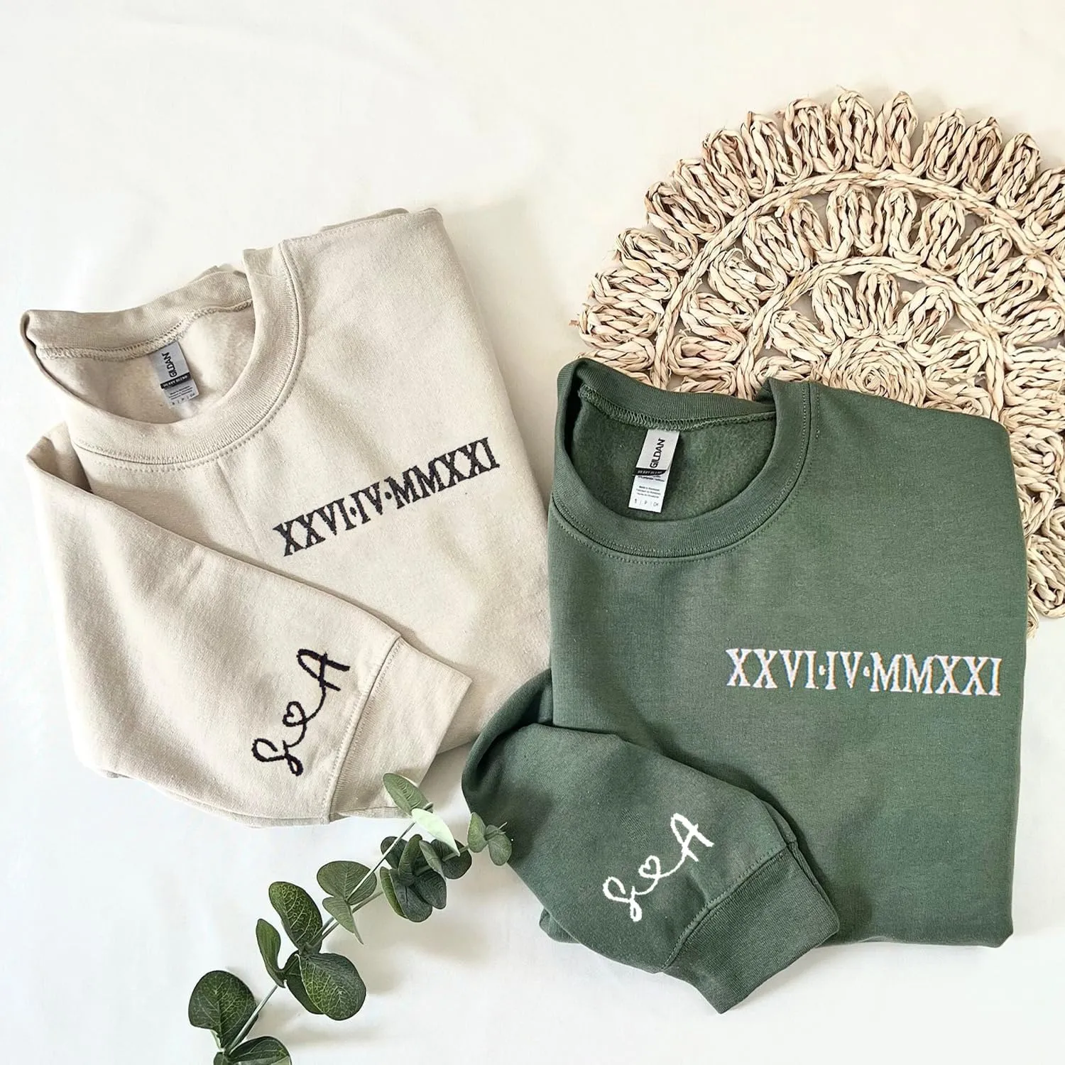 NAZENTI Custom Embroidered Roman Numeral Sweatshirts, Matching Sweatshirts for Couples, Christmas Valentines Gift for Him Her
