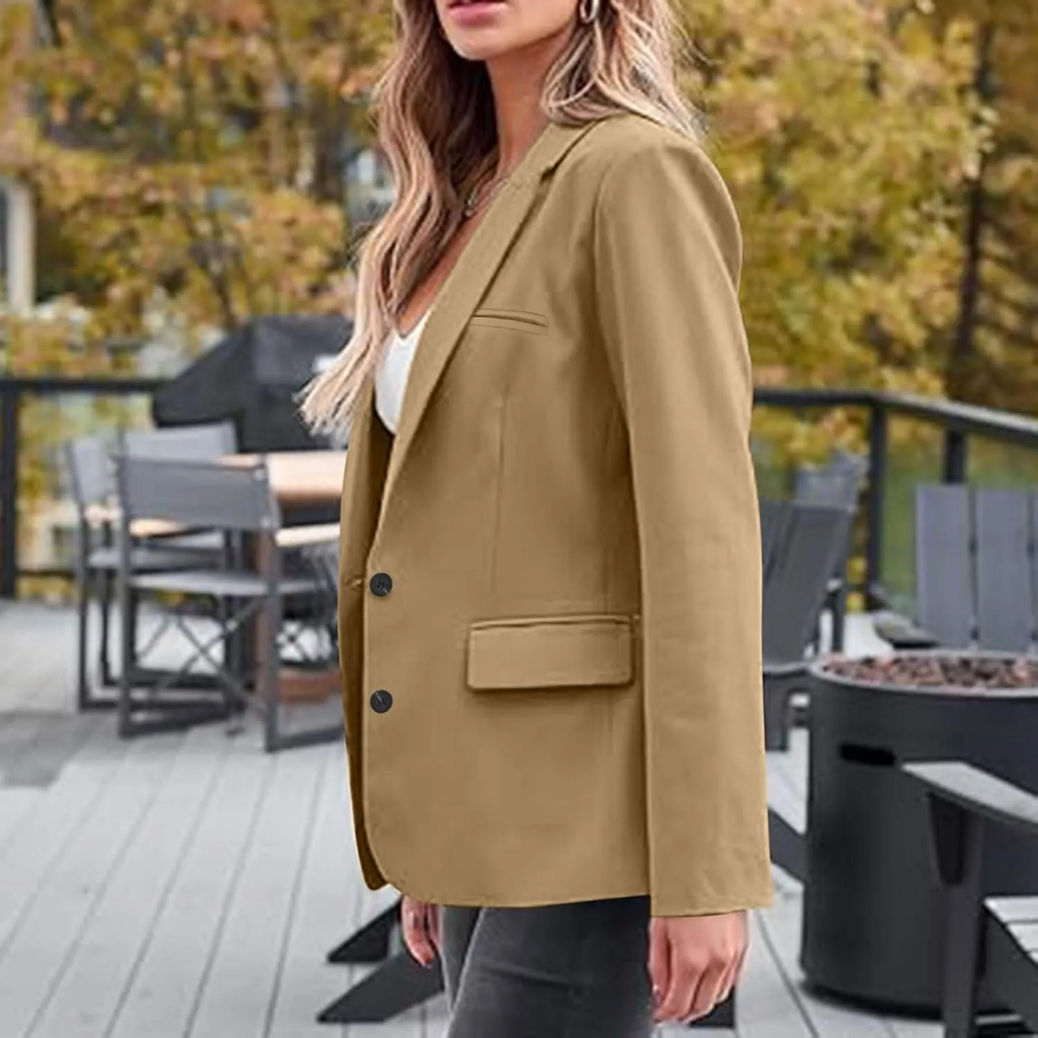 Notched Lapel Long Sleeve Blazers Women Button Up Open Front Office Work Suit Jackets Casual Loose Fit Fall Outwear