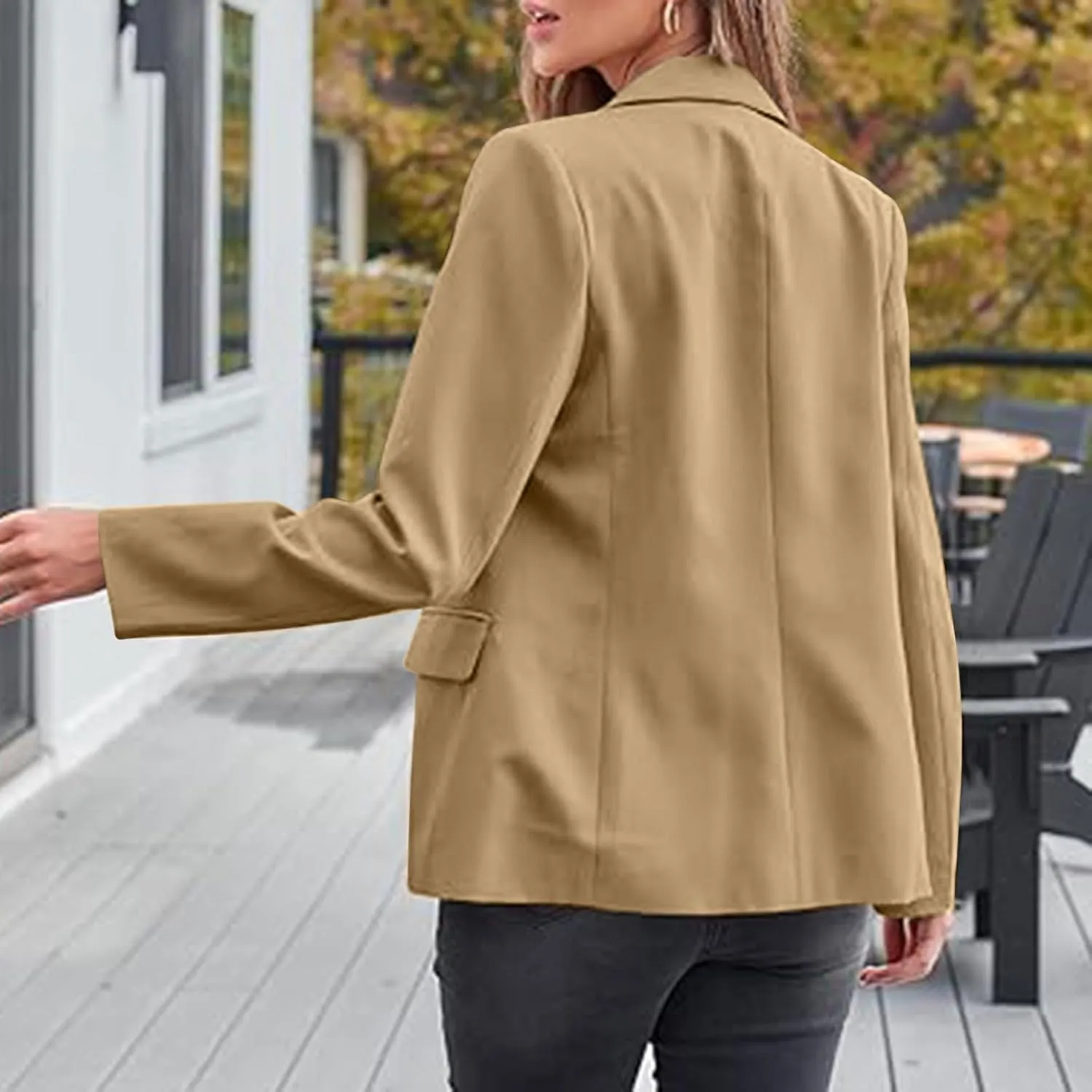 Notched Lapel Long Sleeve Blazers Women Button Up Open Front Office Work Suit Jackets Casual Loose Fit Fall Outwear