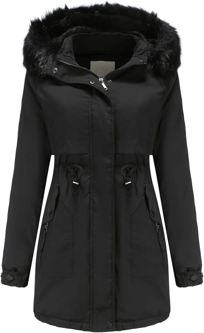 OIOLOYJM Oversized Faux Fur Hooded Coats Winter Fashion Coats Womens Warm Hooded Jacket Thick Padded Loose Fleece Outerwear