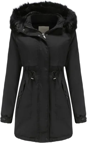 OIOLOYJM Oversized Faux Fur Hooded Coats Winter Fashion Coats Womens Warm Hooded Jacket Thick Padded Loose Fleece Outerwear