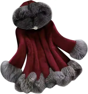OIOLOYJM Oversized Faux Fur Hooded Coats Winter Fashion Coats Womens Warm Hooded Jacket Thick Padded Loose Fleece Outerwear