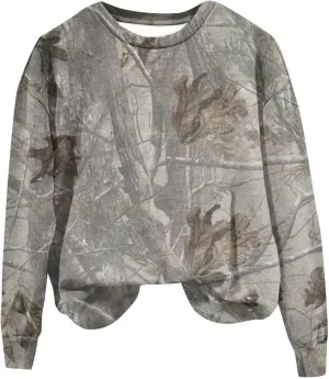 Oversized Camo Sweatshirt For Women Graphic Long Sleeve Tops Leaf Print Fall Clothes 2024 Crewneck Pullover