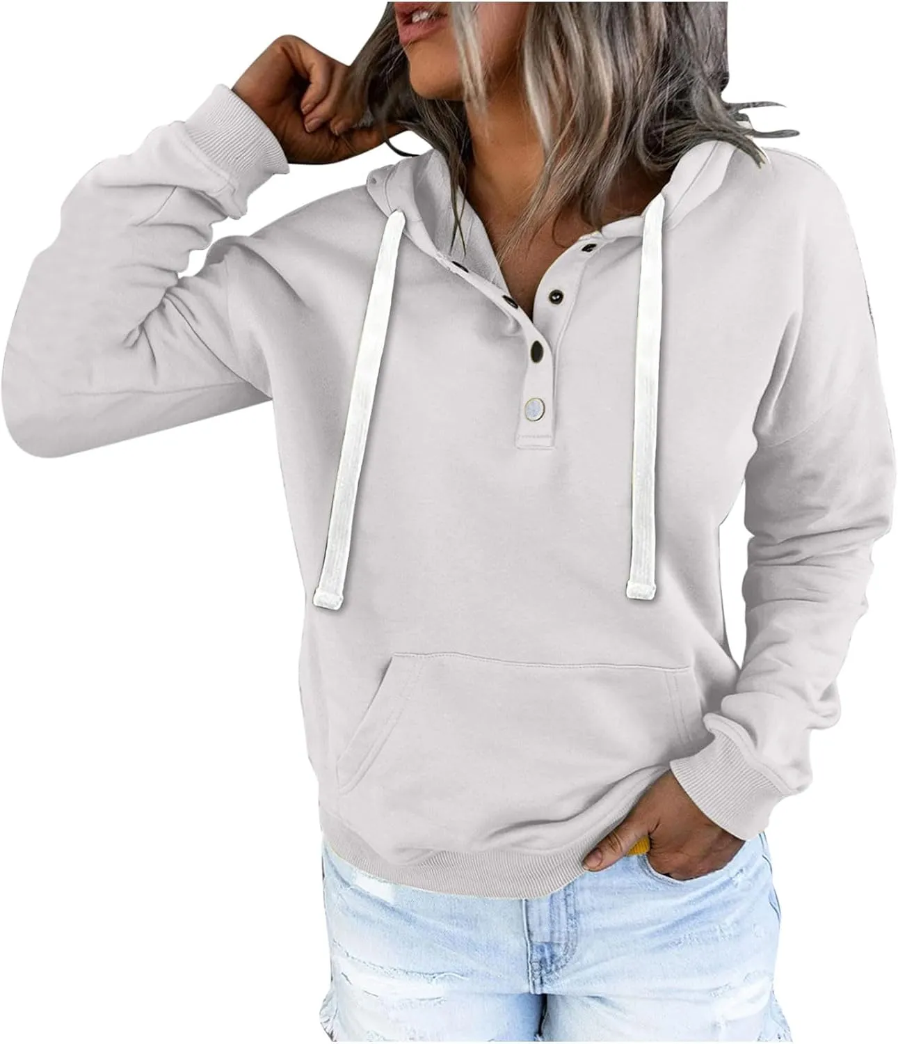 Oversized Crop Hoodies For Women Cute Teen Girls y2k Clothes Long Sleeve Hooded Sweatshirts Casual Button Down Tops