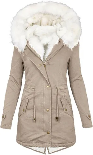 Oversized Faux Fur Hooded Coats Thickened Hooded Jacket with Big Fur Collar Trendy Drawstring Waist Overcoat