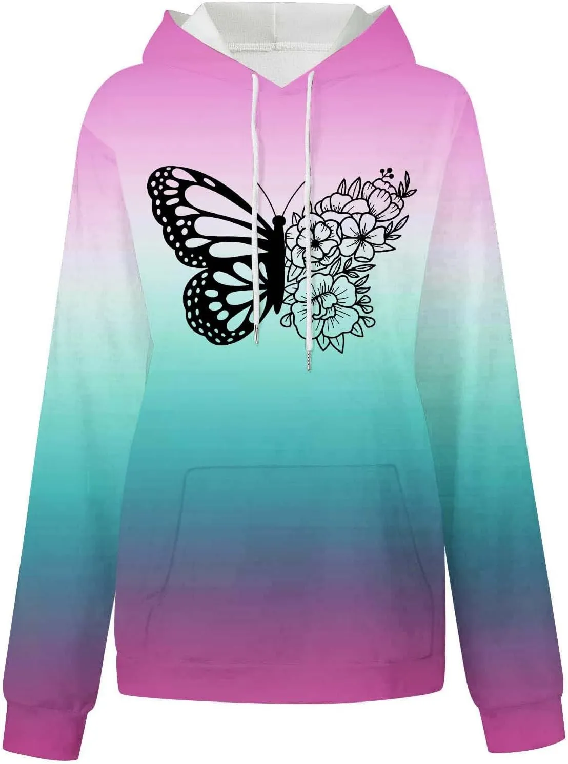 Oversized Hoodies for Women Trendy Butterfly Floral Hooded Sweatshirts Baggy Tie Dye Hippie Fall Y2K Outwear Tops