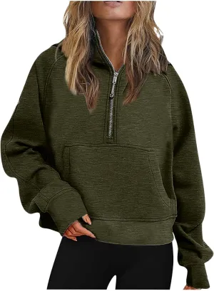 Oversized Hoodies For Women Zip Up Long Sleeve Hooded Sweatshirts Casual Quarter Zip Pullover Tops Fall Y2K Clothes