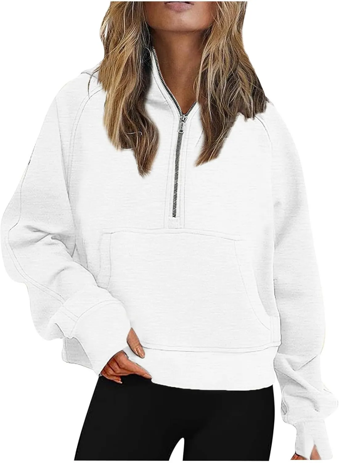 Oversized Hoodies For Women Zip Up Long Sleeve Hooded Sweatshirts Casual Quarter Zip Pullover Tops Fall Y2K Clothes