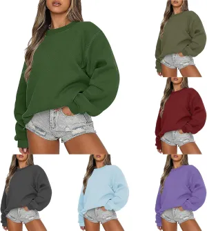 Oversized Long Sleeve Crewneck Sweatshirts for Women Cute Casual Loose Fleece Pullover Sweatshirt Fashion Fall Tops