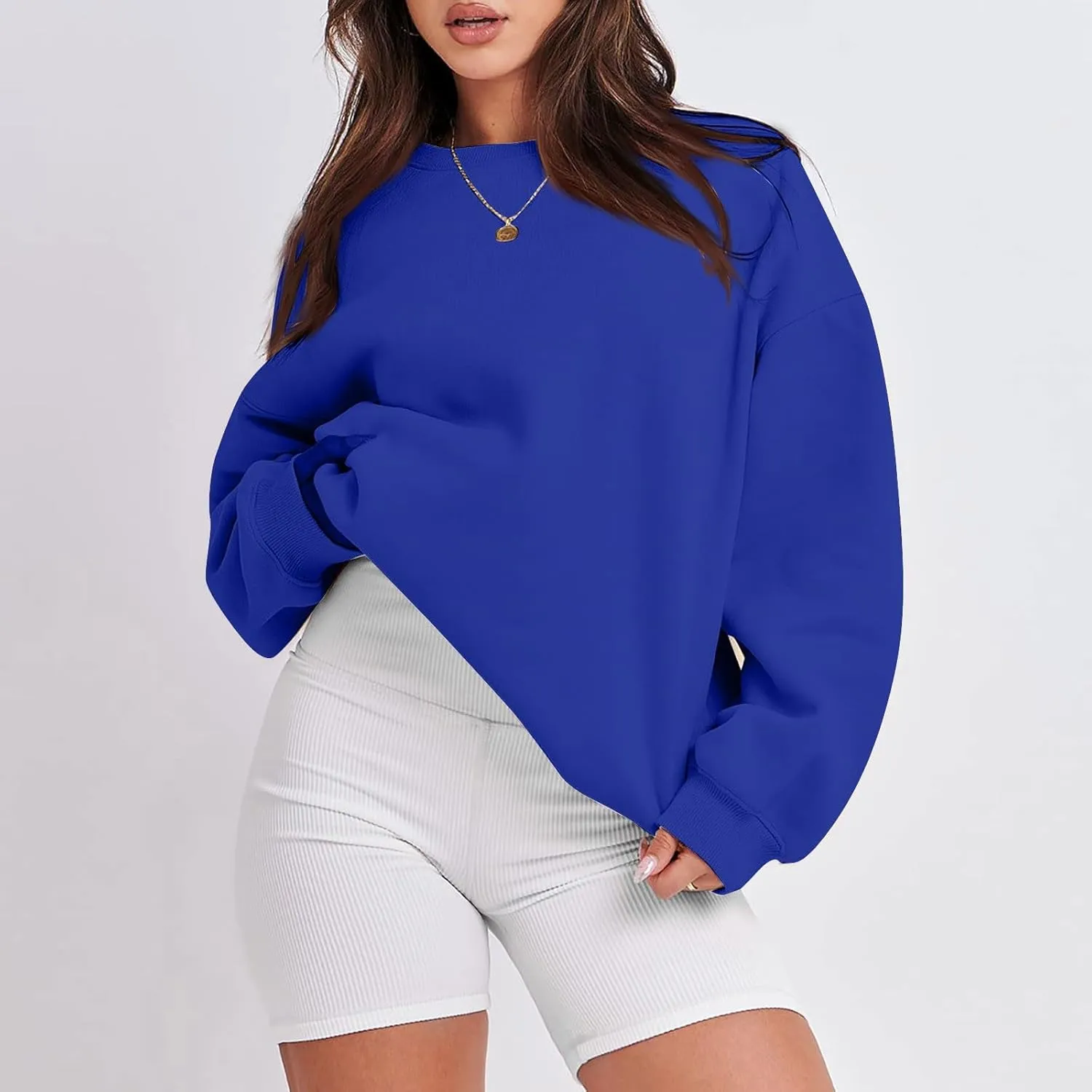 Oversized Sweatshirt for Women Fleece Hoodie Crewneck Sweatshirts Long Sleeve Drop Shoulder Pullover Casual Tops