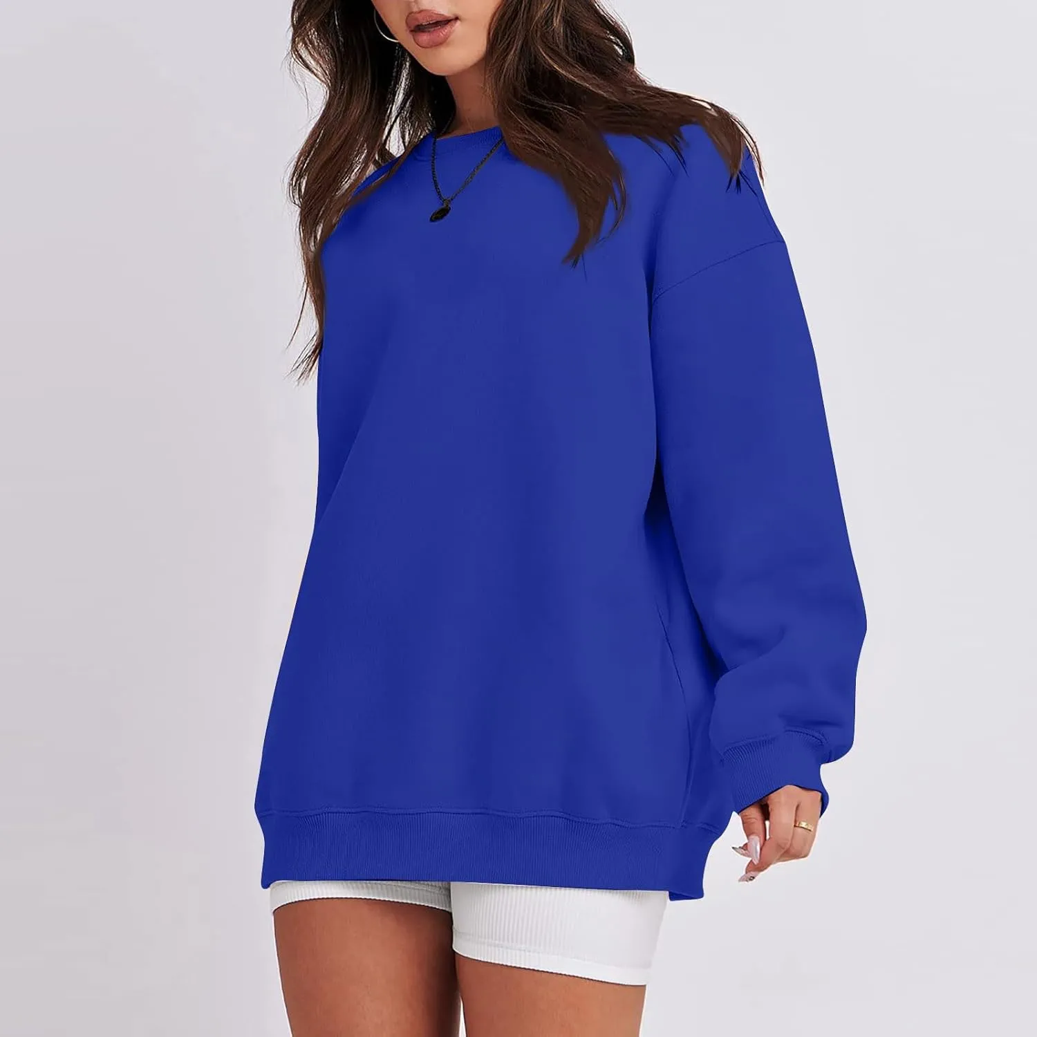Oversized Sweatshirt for Women Fleece Hoodie Crewneck Sweatshirts Long Sleeve Drop Shoulder Pullover Casual Tops