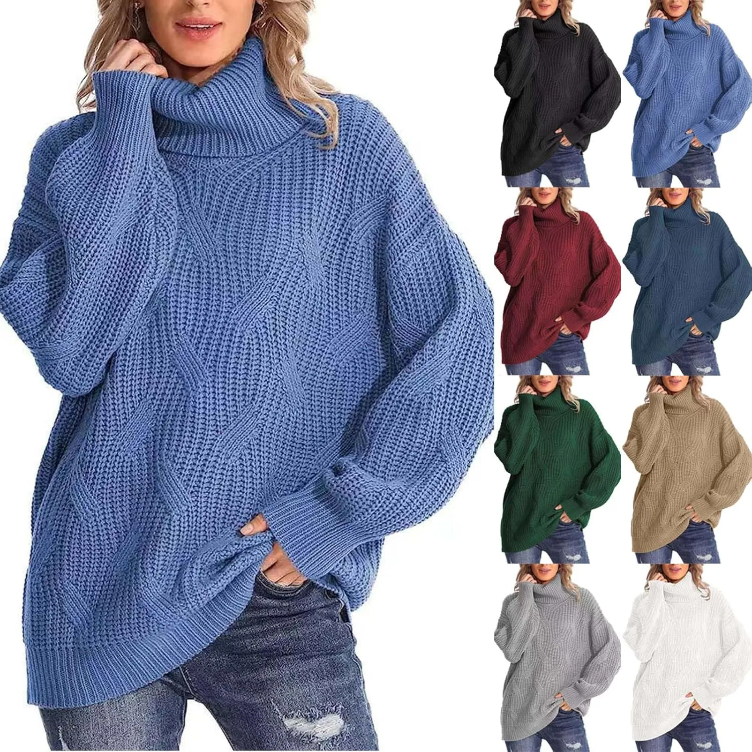 Oversized Turtleneck Sweaters for Women Casual Loose Chunky Knitted Pullovers Winter Fashion High Neck Sweater Tops