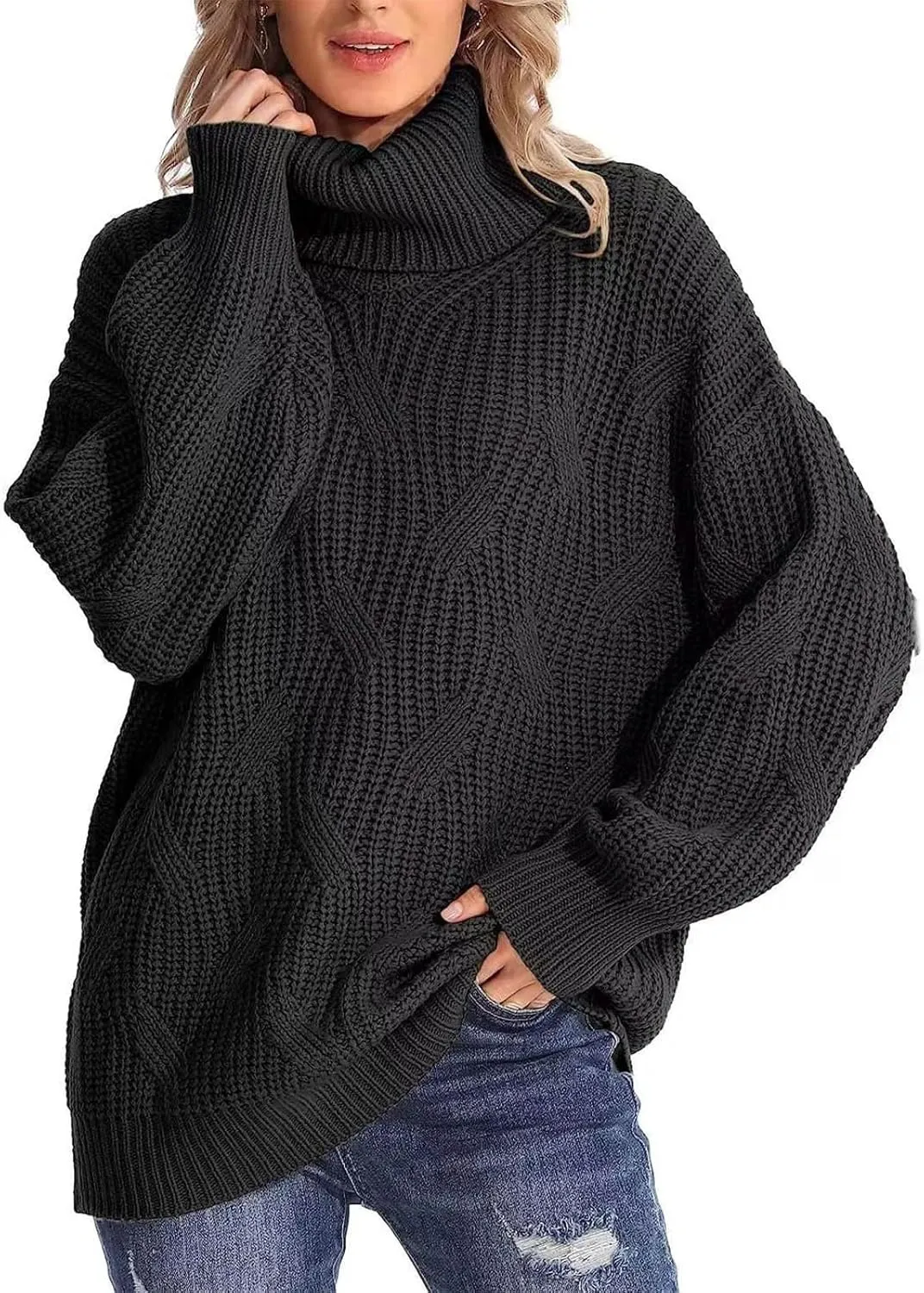 Oversized Turtleneck Sweaters for Women Casual Loose Chunky Knitted Pullovers Winter Fashion High Neck Sweater Tops
