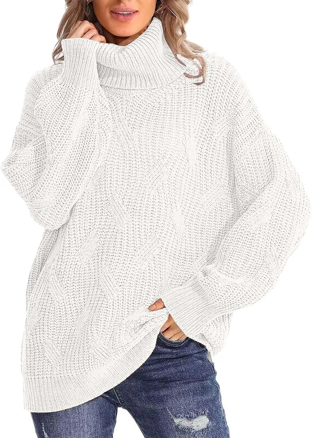 Oversized Turtleneck Sweaters for Women Casual Loose Chunky Knitted Pullovers Winter Fashion High Neck Sweater Tops