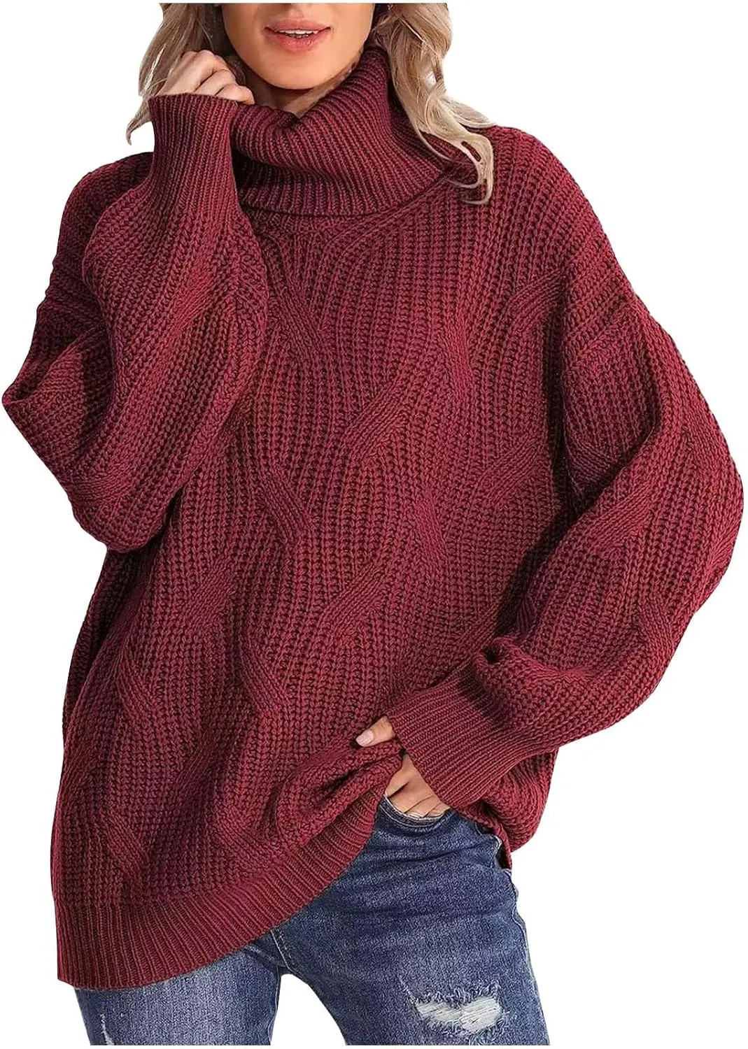 Oversized Turtleneck Sweaters for Women Casual Loose Chunky Knitted Pullovers Winter Fashion High Neck Sweater Tops