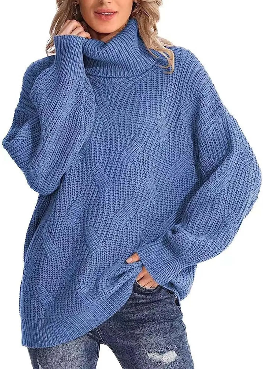 Oversized Turtleneck Sweaters for Women Casual Loose Chunky Knitted Pullovers Winter Fashion High Neck Sweater Tops