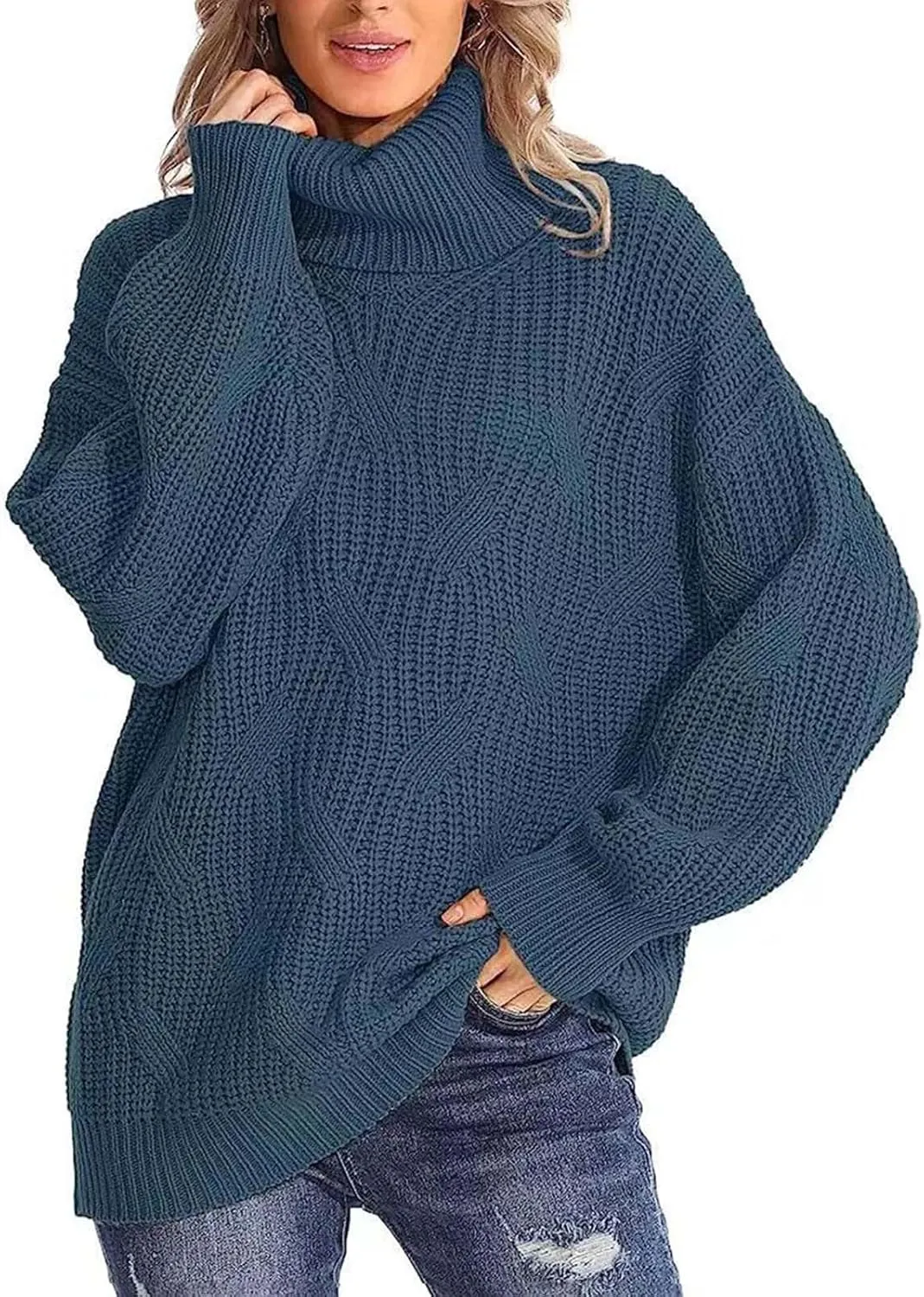 Oversized Turtleneck Sweaters for Women Casual Loose Chunky Knitted Pullovers Winter Fashion High Neck Sweater Tops