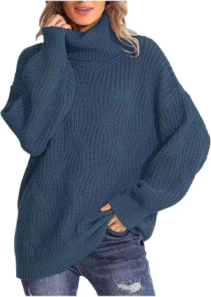 Oversized Turtleneck Sweaters for Women Casual Loose Chunky Knitted Pullovers Winter Fashion High Neck Sweater Tops