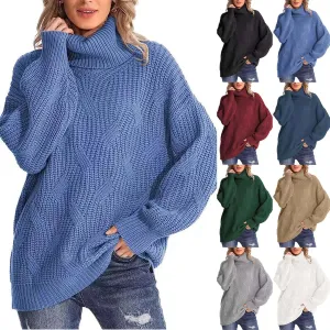 Oversized Turtleneck Sweaters for Women Casual Loose Chunky Knitted Pullovers Winter Fashion High Neck Sweater Tops