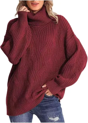 Oversized Turtleneck Sweaters for Women Casual Loose Chunky Knitted Pullovers Winter Fashion High Neck Sweater Tops