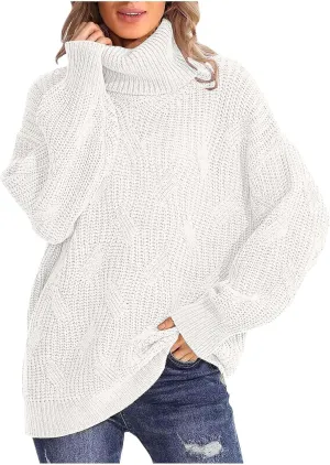 Oversized Turtleneck Sweaters for Women Casual Loose Chunky Knitted Pullovers Winter Fashion High Neck Sweater Tops