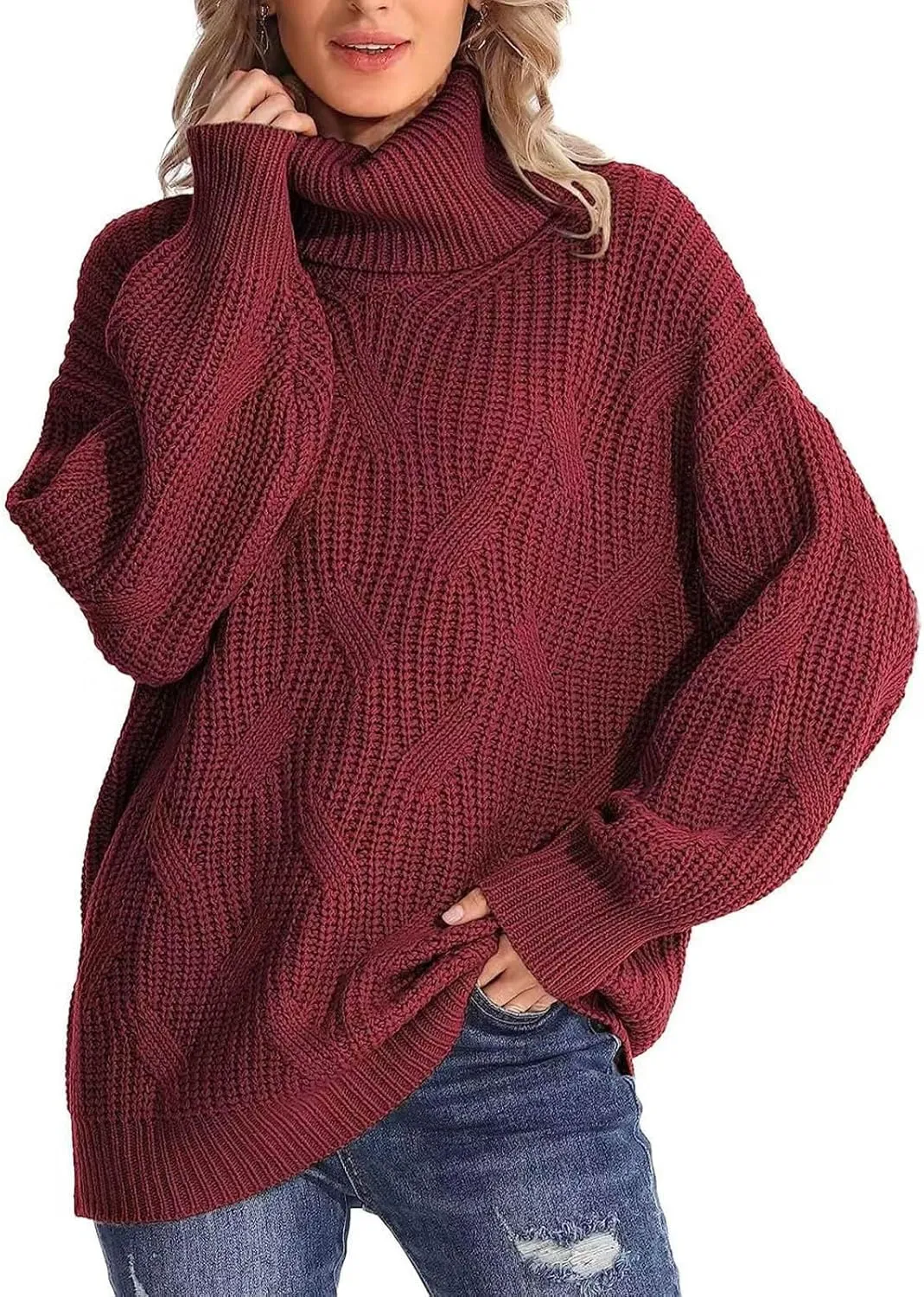 Oversized Turtleneck Sweaters for Women Casual Loose Chunky Knitted Pullovers Winter Fashion High Neck Sweater Tops