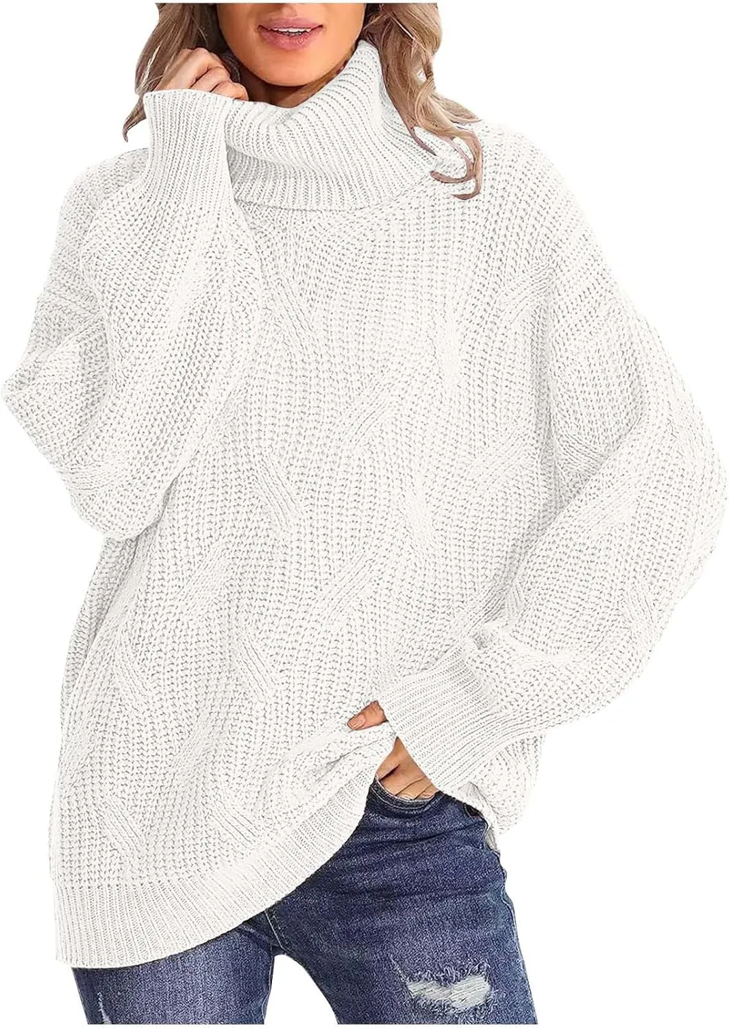 Oversized Turtleneck Sweaters for Women Casual Loose Chunky Knitted Pullovers Winter Fashion High Neck Sweater Tops