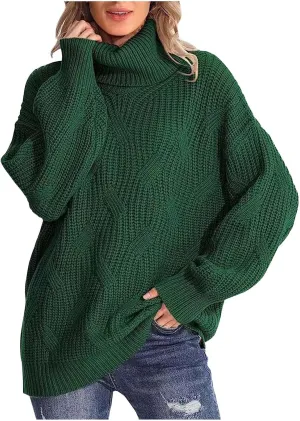 Oversized Turtleneck Sweaters for Women Casual Loose Chunky Knitted Pullovers Winter Fashion High Neck Sweater Tops