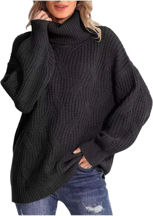 Oversized Turtleneck Sweaters for Women Casual Loose Chunky Knitted Pullovers Winter Fashion High Neck Sweater Tops