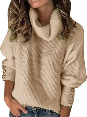 Oversized Women's Turtleneck Sweaters Chunky Pullover Cowl Neck Long Sleeve 2024 Trendy Winter Loose Knit Sweaters