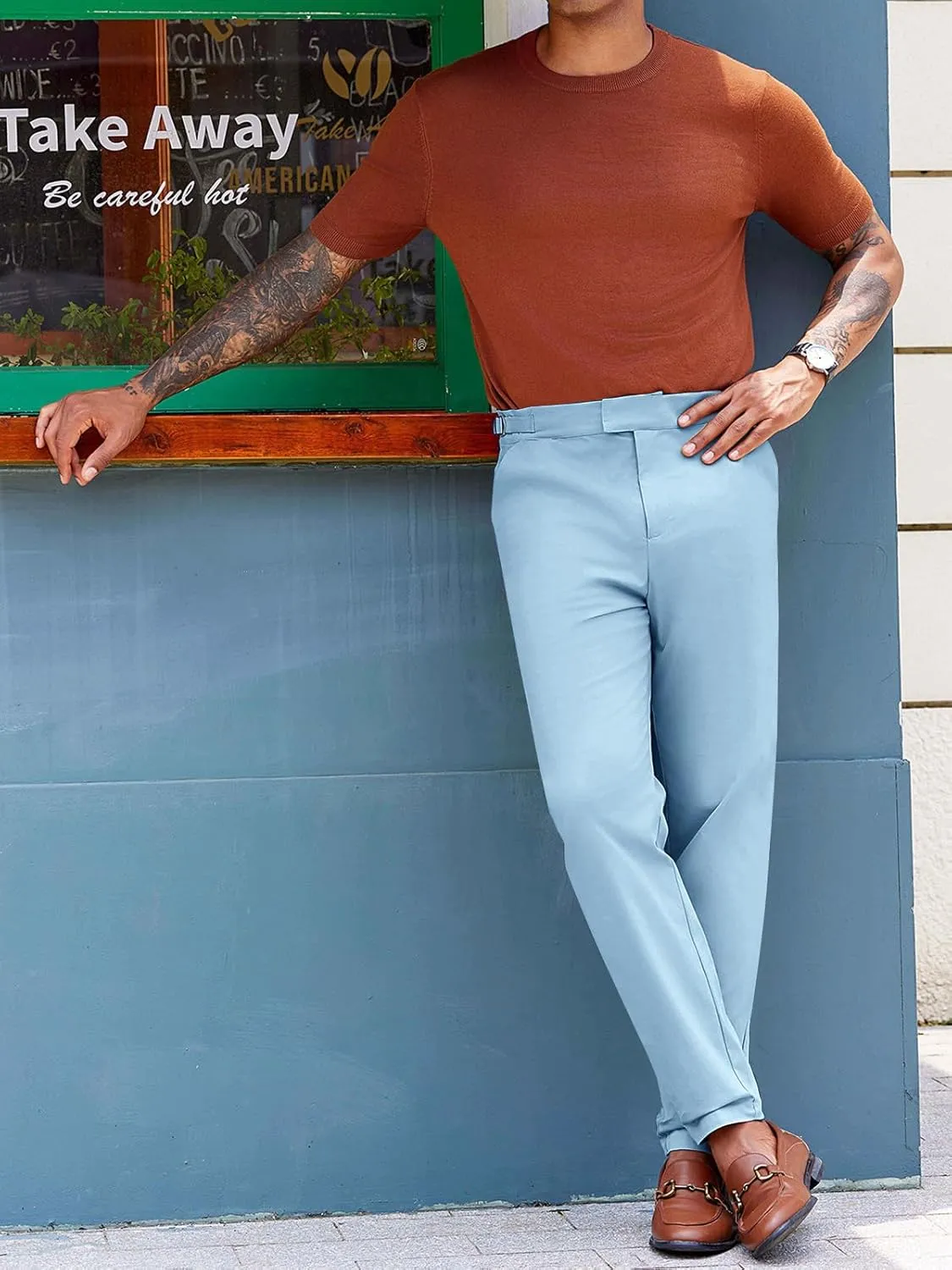 PASLTER Mens Chinos Pants Slim Fit Stretch Flat-Front Skinny Dress Suit Pants Cotton Slacks