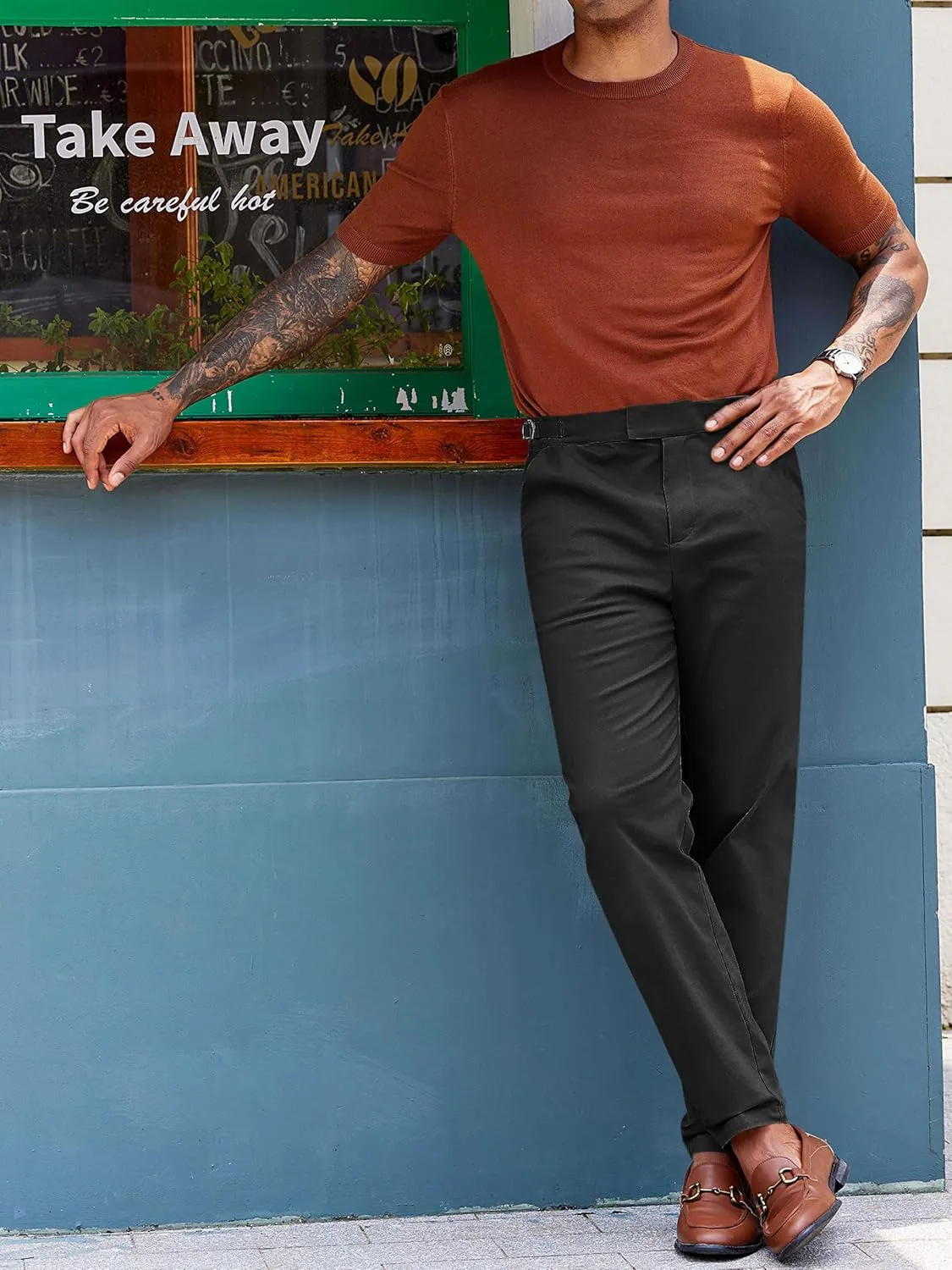PASLTER Mens Chinos Pants Slim Fit Stretch Flat-Front Skinny Dress Suit Pants Cotton Slacks