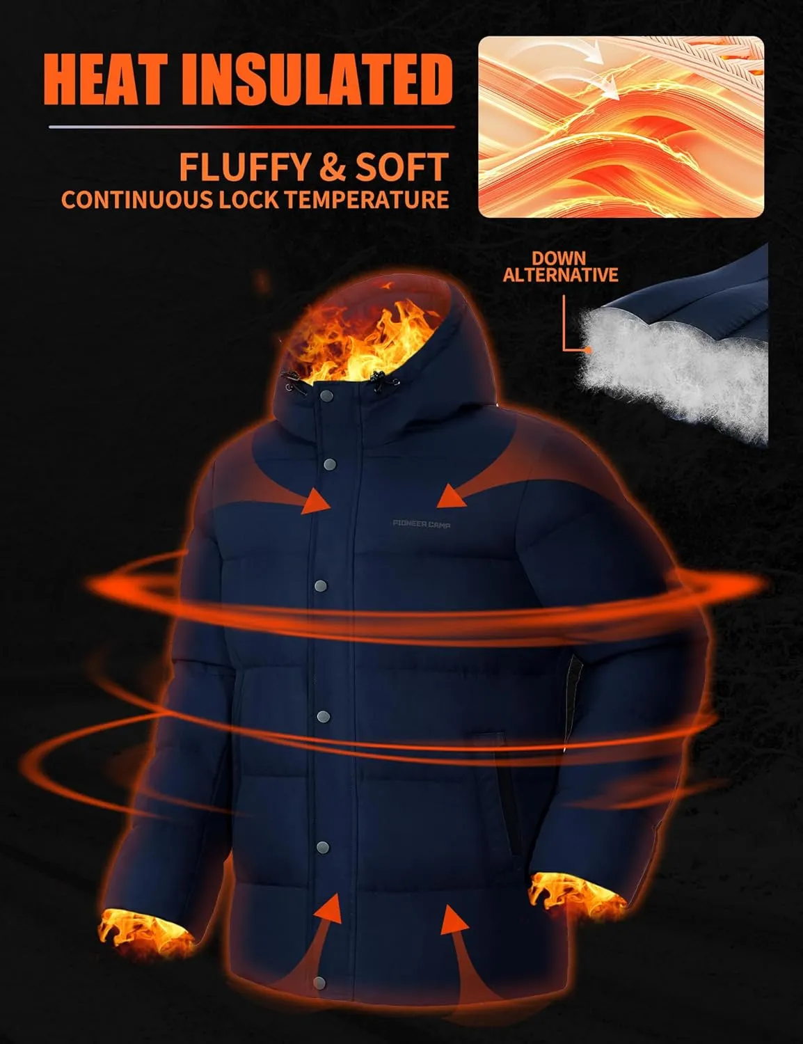 Pioneer Camp Mens Winter Coat Warm Winter Puffer Jacket Waterproof Thicken Insulated Windproof Hooded Down Quilted Coat