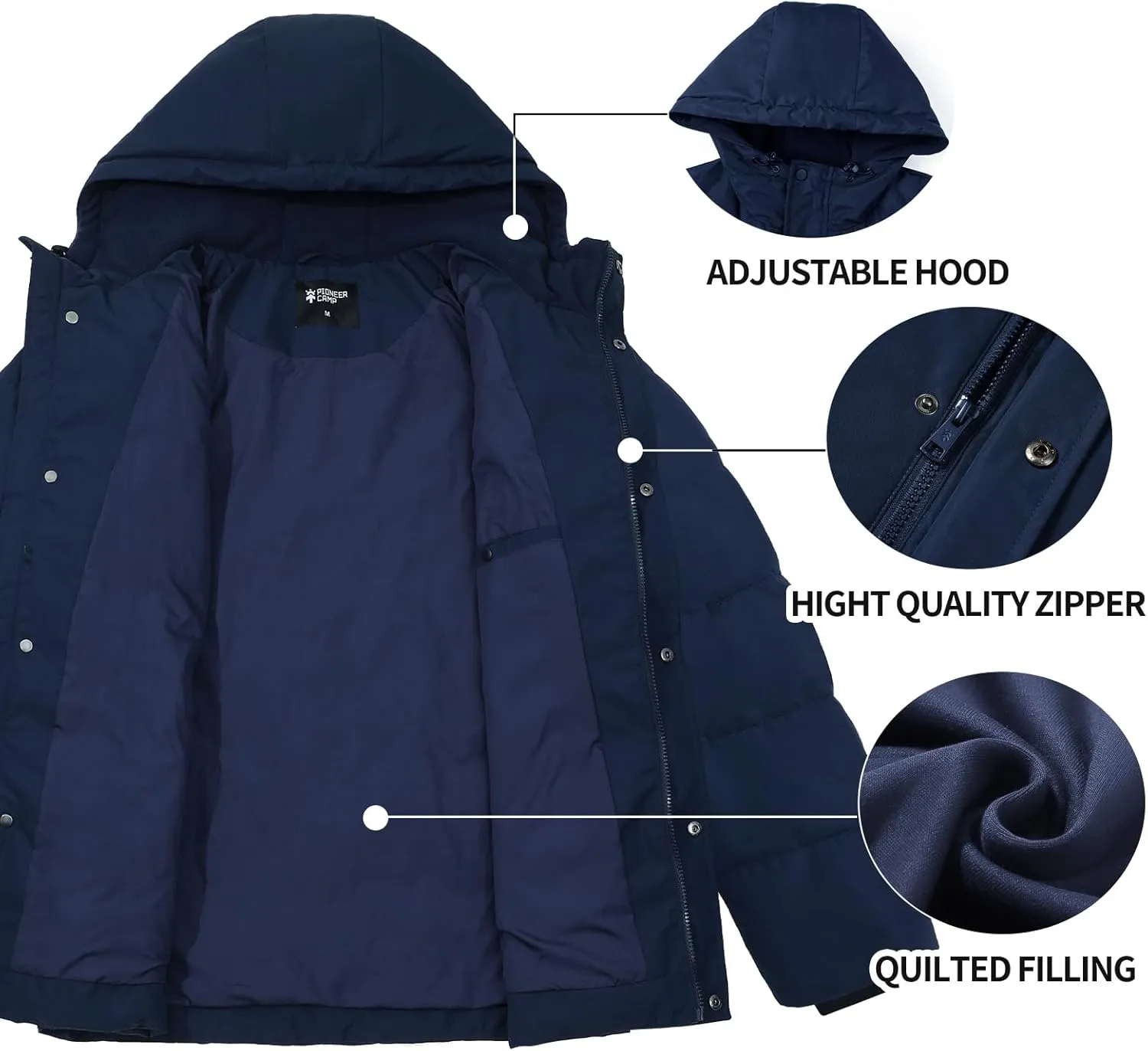 Pioneer Camp Mens Winter Coat Warm Winter Puffer Jacket Waterproof Thicken Insulated Windproof Hooded Down Quilted Coat