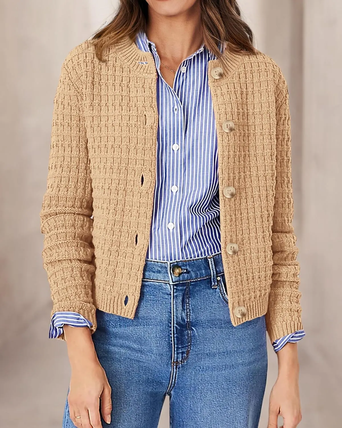 PRETTYGARDEN Women's Knit Cardigan Sweaters Casual Long Sleeve Open Front Button Down Trendy Jackets Outerwear