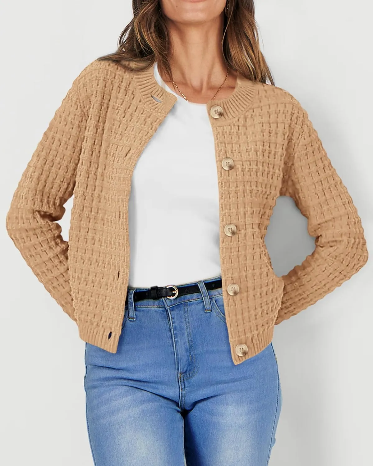 PRETTYGARDEN Women's Knit Cardigan Sweaters Casual Long Sleeve Open Front Button Down Trendy Jackets Outerwear